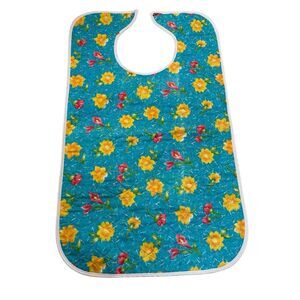 Quilted Floral Adult Bib for Eating Waterproof Vinyl Barrier Adjustable Flowers